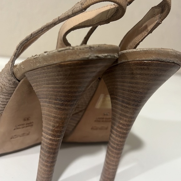 Fendi Beige Python Embossed Leather Fendista Bow Slingback Sandals - Picture 5 of 8